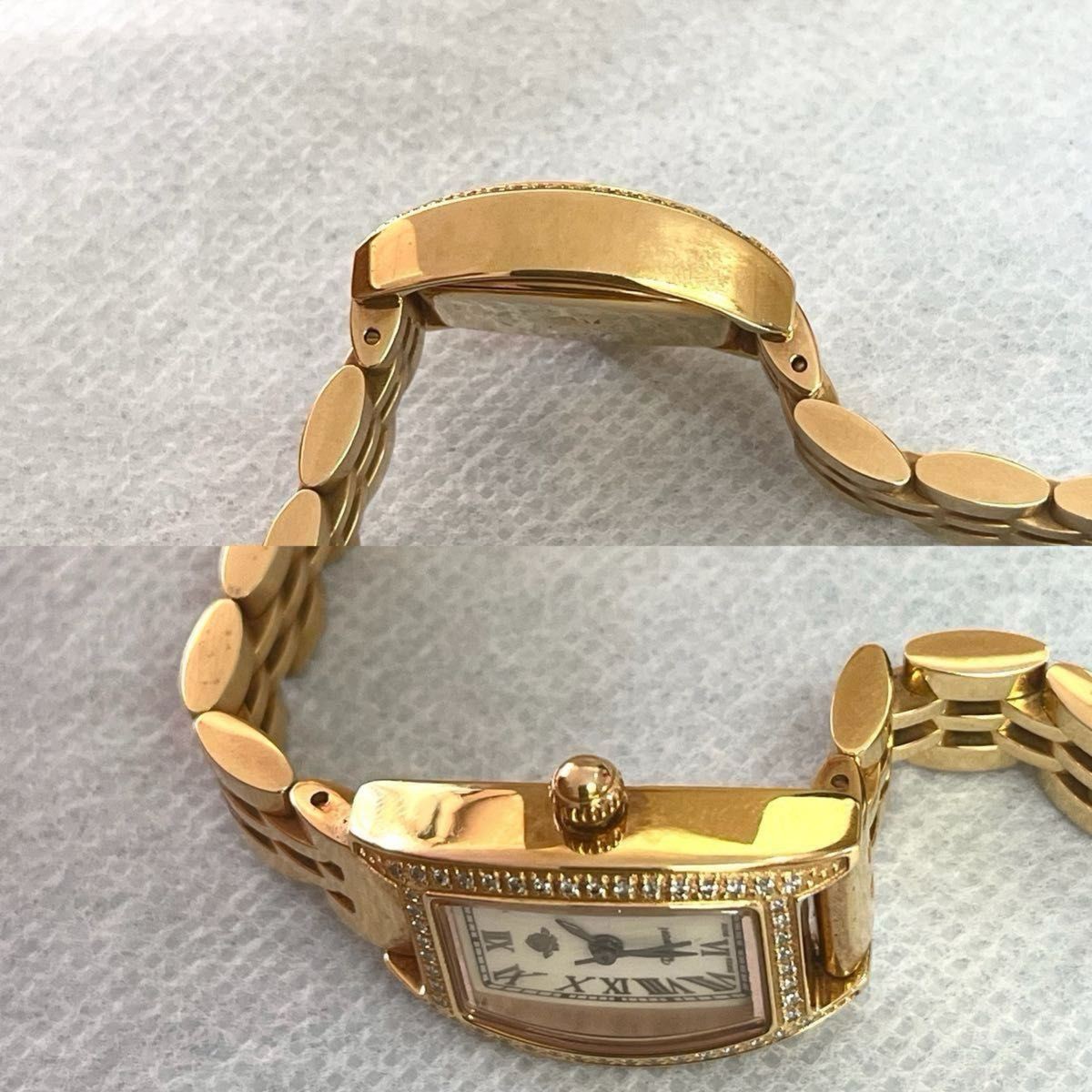 Working Excellent Condition ROSEMONT Watch Stone Bezel Tonneau Pink Gold Delicat