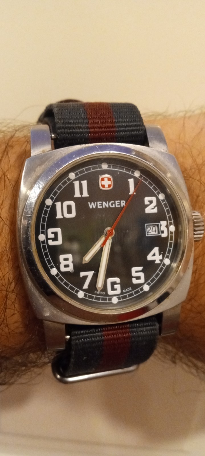 Wenger Swiss Military Watch 7297X/ T Navy Blue – Burgundy Nato Strap