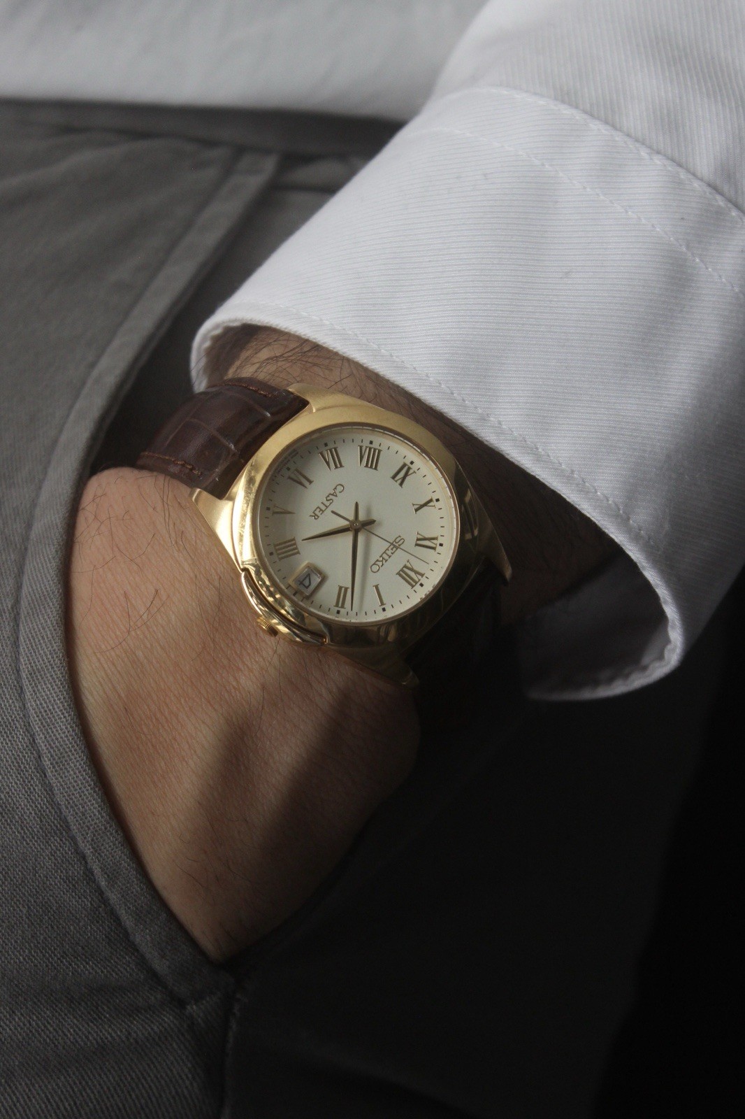Seiko Caster 1970s Quartz Perpetual Calendar Gold Plated 38mm Roman Dial Rare