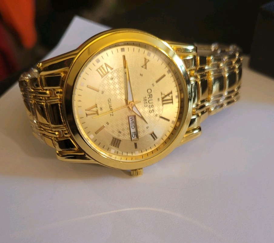 ORUSS 1853 Quartz Analog Gold-Tone Day/Date Arabic Dial watch with Box Manual