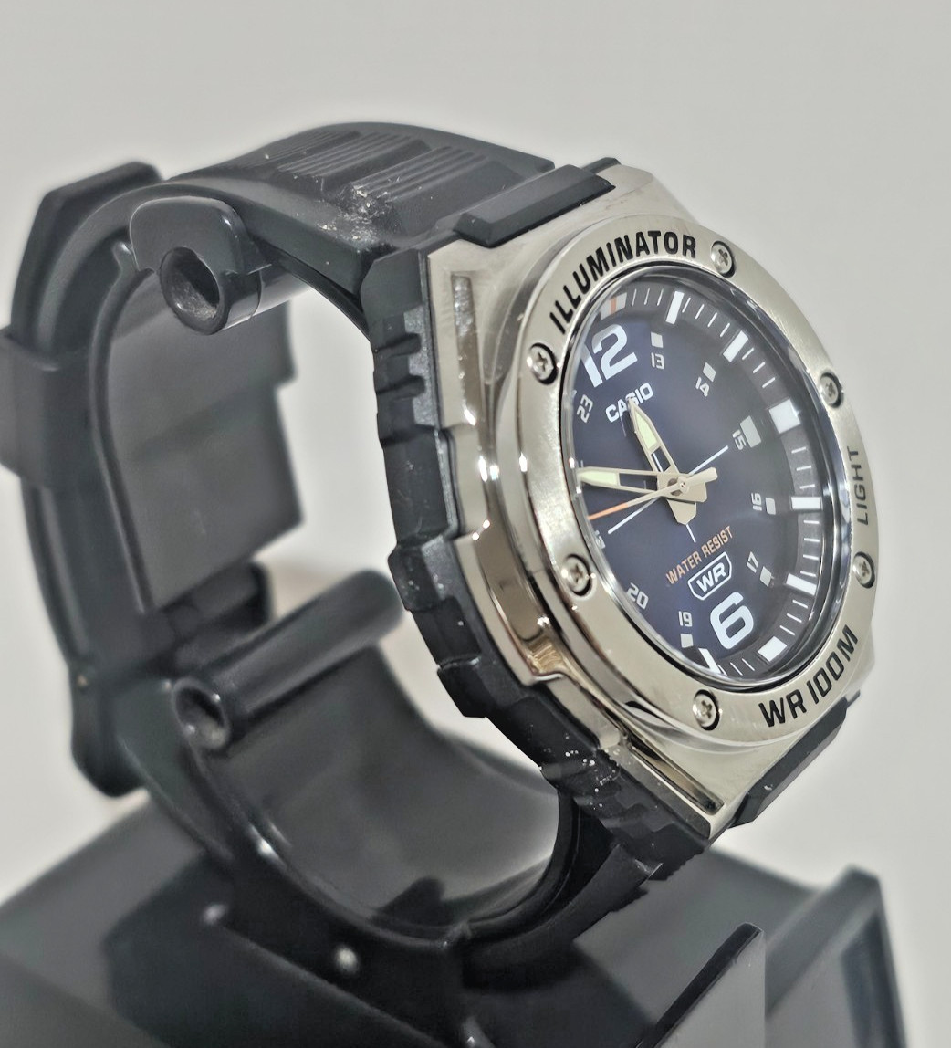 Casio 5577 MWA-100H Blue Face Men’s Black Resin Band 100 Meter WR Illuminator