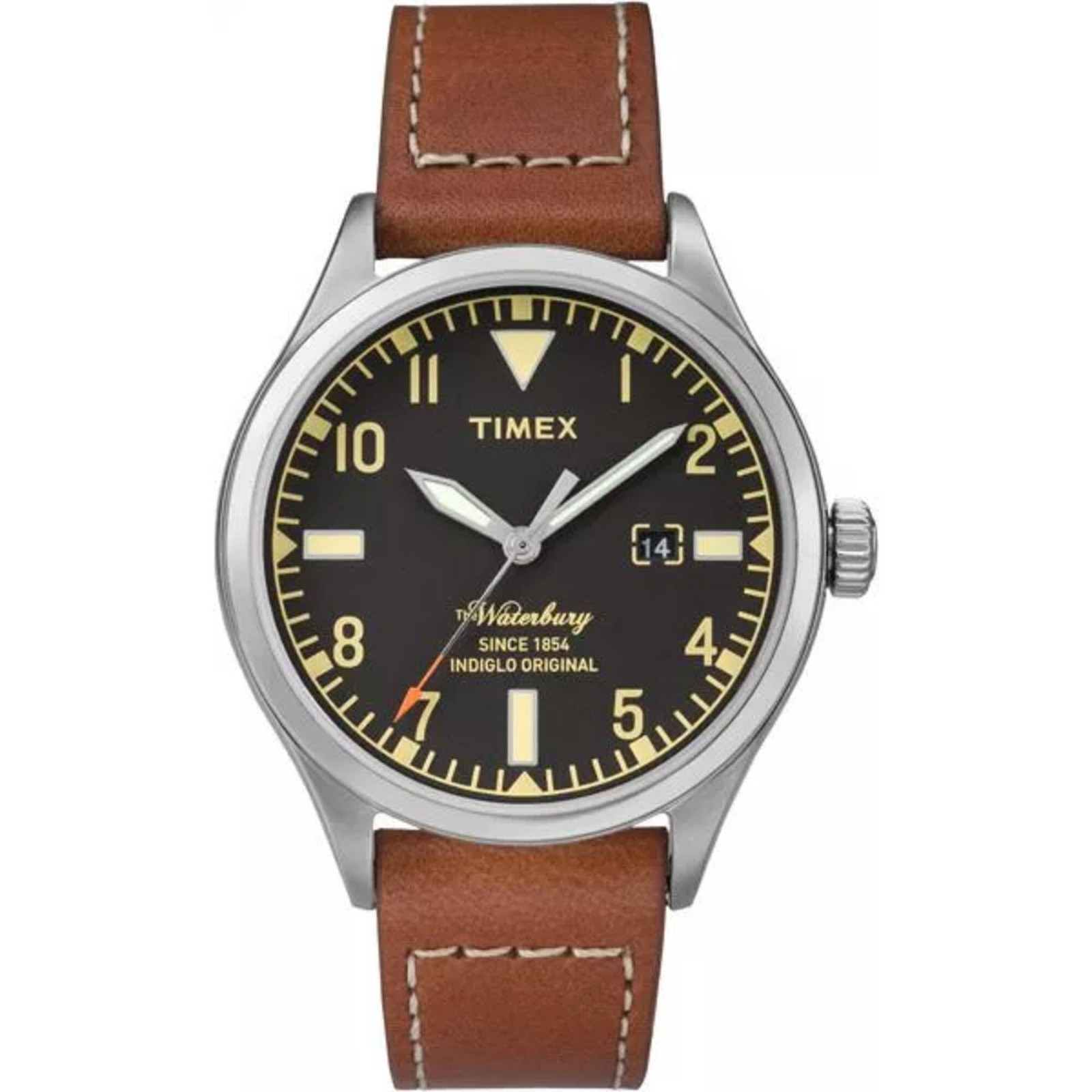 Timex Men’s Watch Waterbury Quartz Black Dial Brown Leather Strap TW2P84000VQ