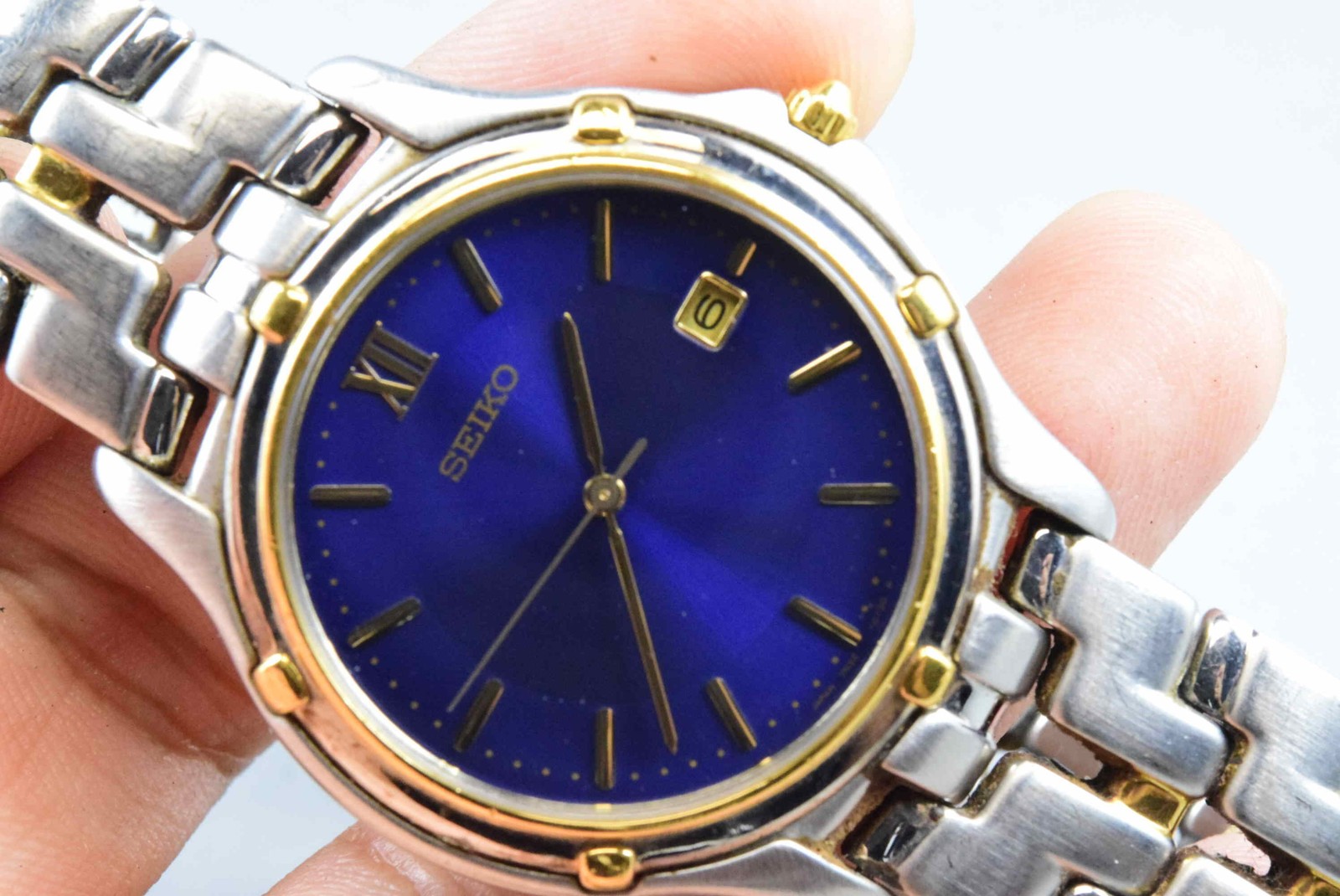 Vintage watch Seiko 7N32-0100 Blue Men Quartz Round 38mm