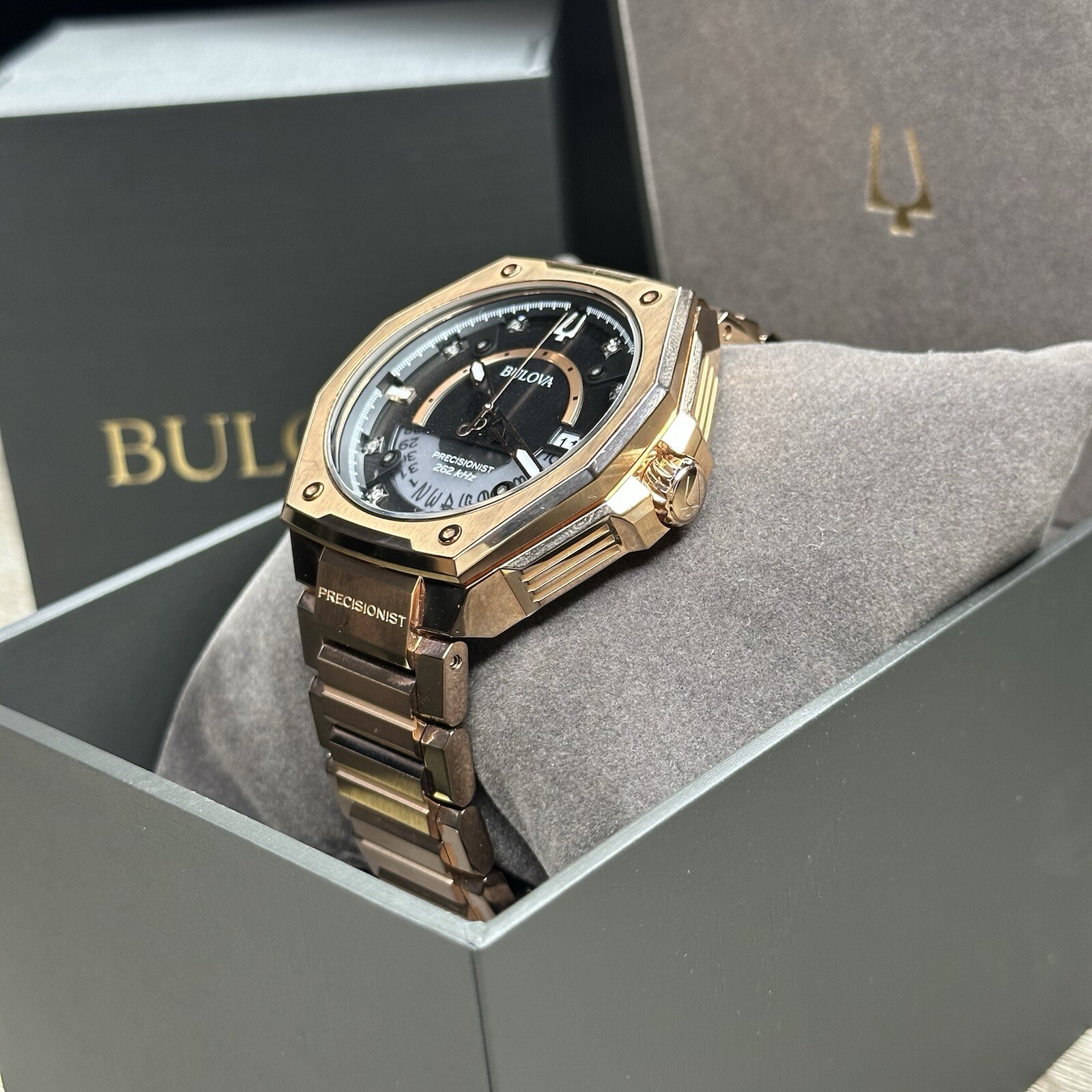 NEW✅262kHz✅Bulova Precisionist X Chronograph Rose Gold Steel Watch 97D129 $995