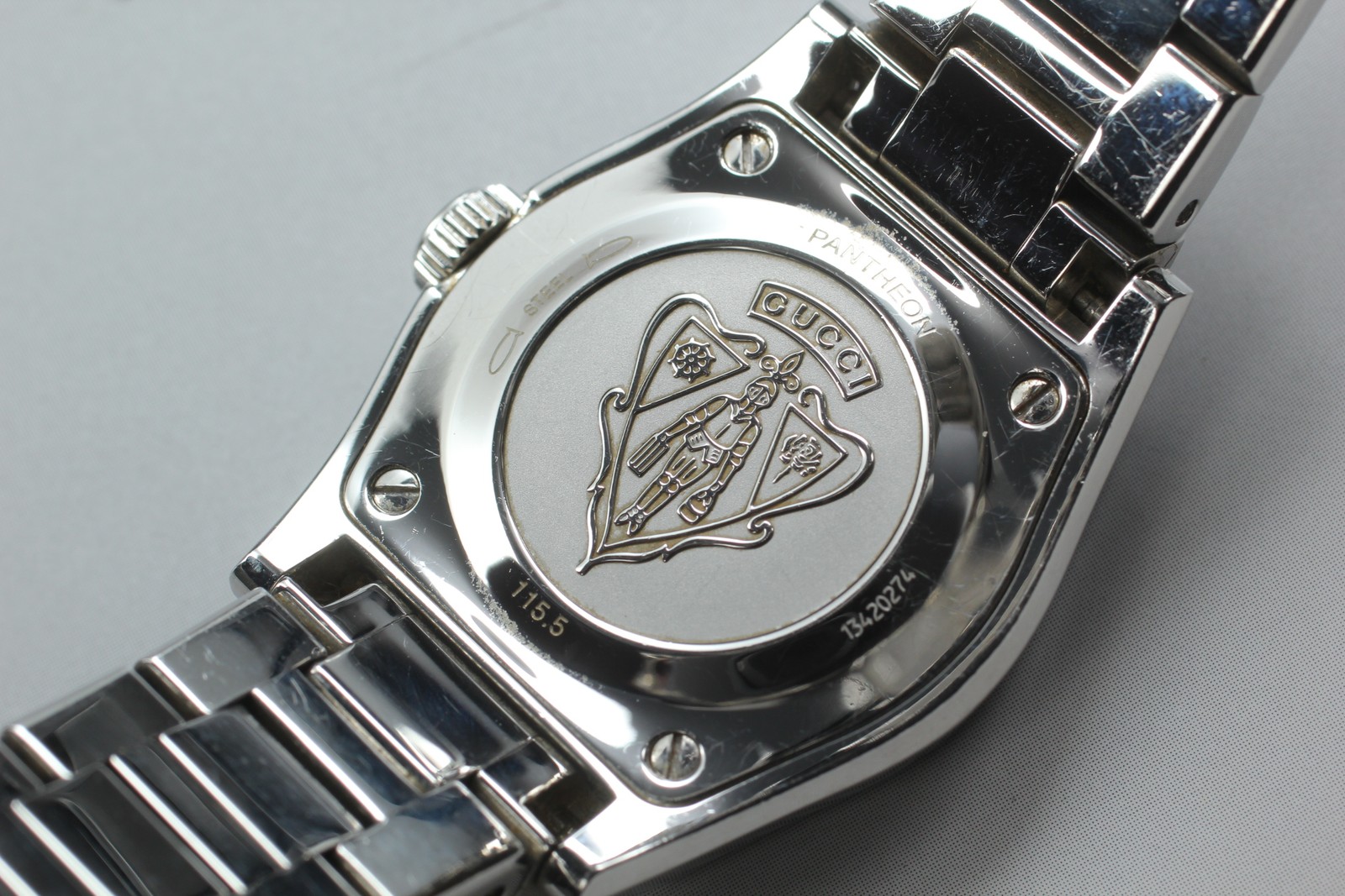 [Exc+5] GUCCI Boys Watch Pantheon Silver Champagne 115.4 Quartz From JAPAN