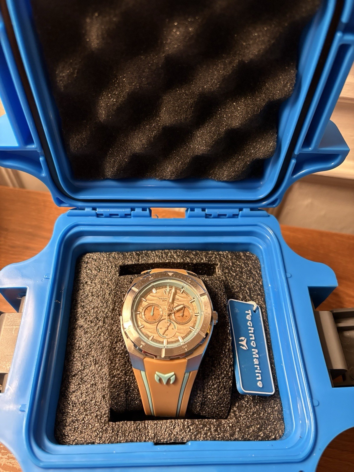 TechnoMarine Cruise Legend Men’s 43mm Watch – Sand Brown Wave Dial, Teal/Tan