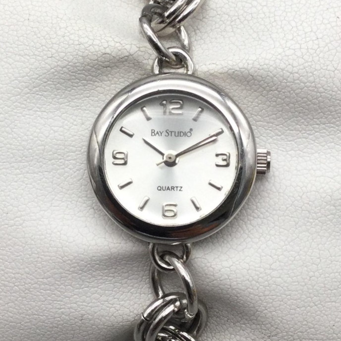 Bay Studio Charm Watch Womens 22mm Silver Tone Beach Charms New Battery 7.5″