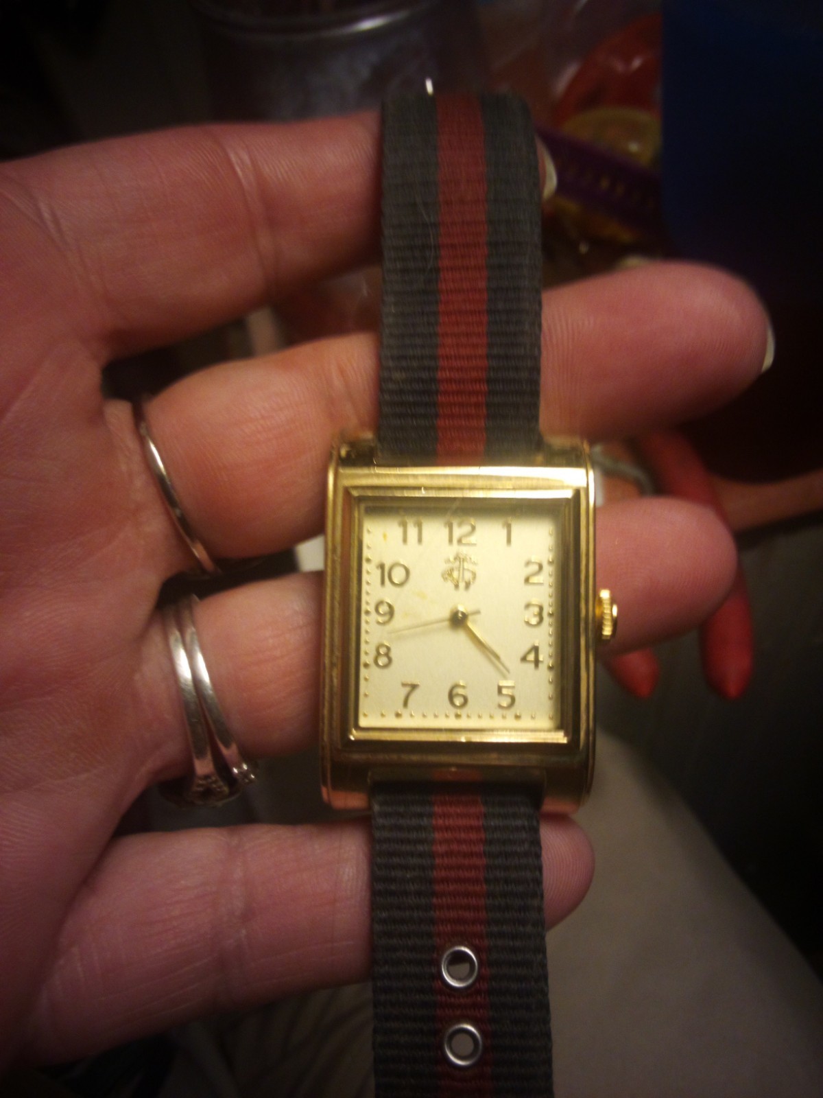 Brooks Brother Watch Rectangular Stainless Steel Case Striped NATO strap