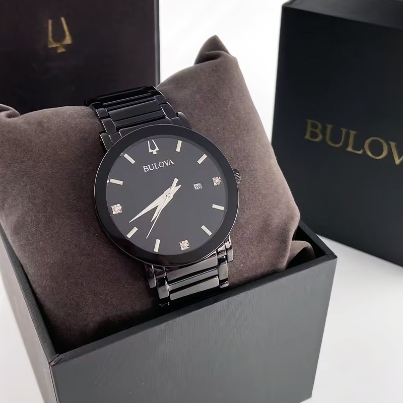 Bulova Men Futuro Modern Black Quartz Calendar Stainless Steel Watch 42mm 98D144