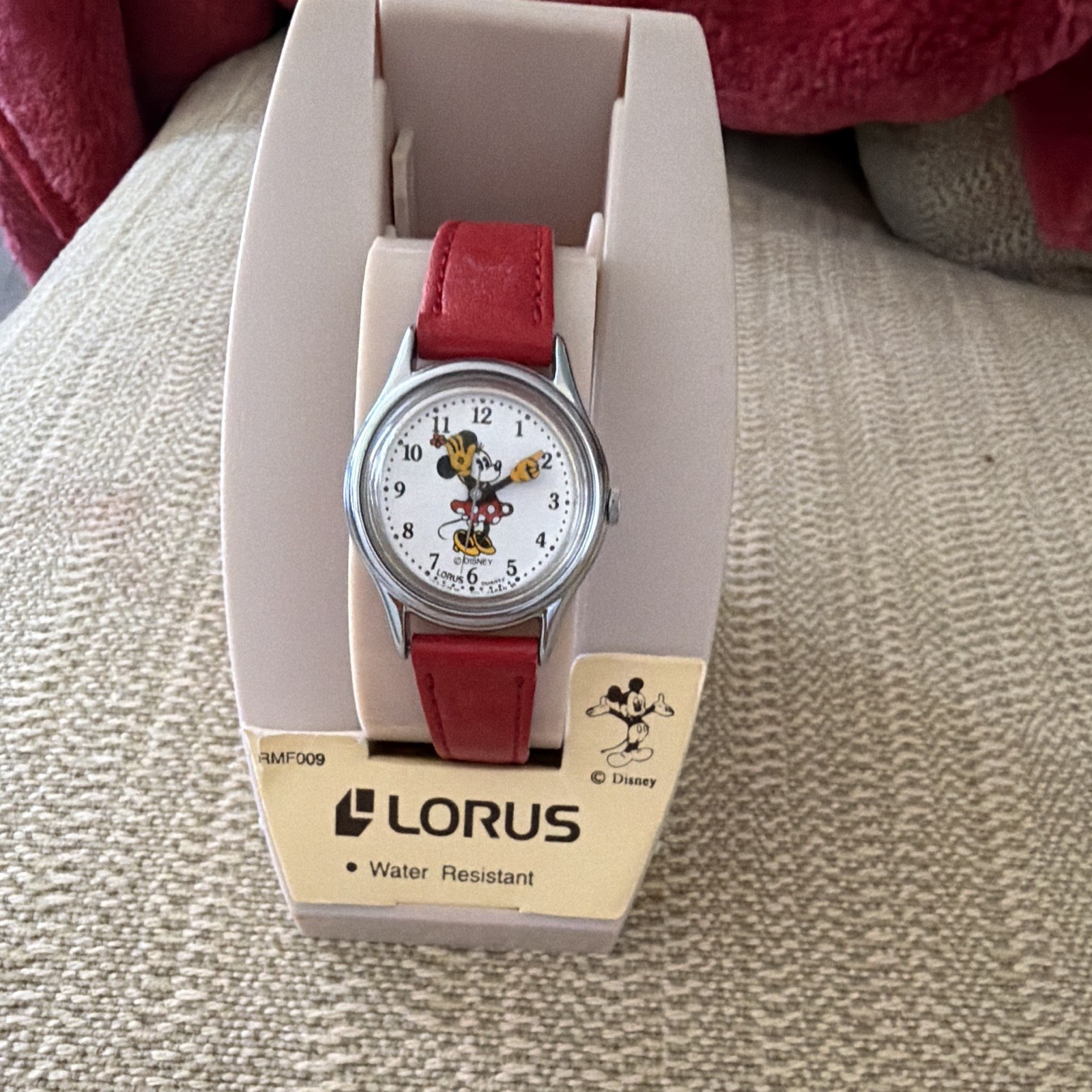 Lorus Disney Minnie Mouse Quartz Water-Resistant Red Leather Strap Watch Box