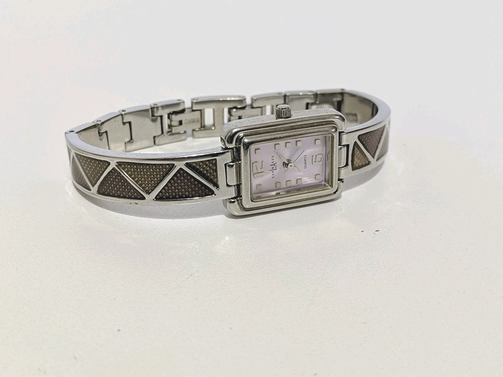L.A. Express Ladies Watch NWOT Square Face Silver Tone Tan Brown Accents Unworn