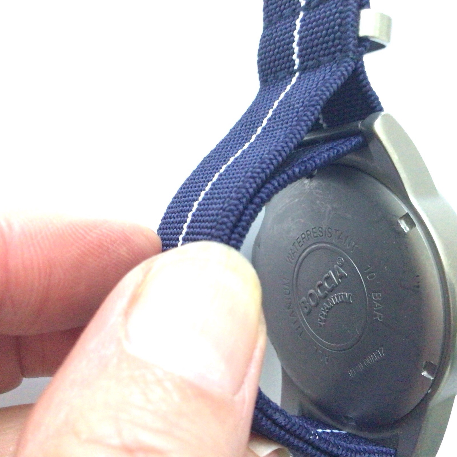 Boccia Titanium ID Men’s Blue Yellow Two Tone Watch Blue Stretch Canvas Band