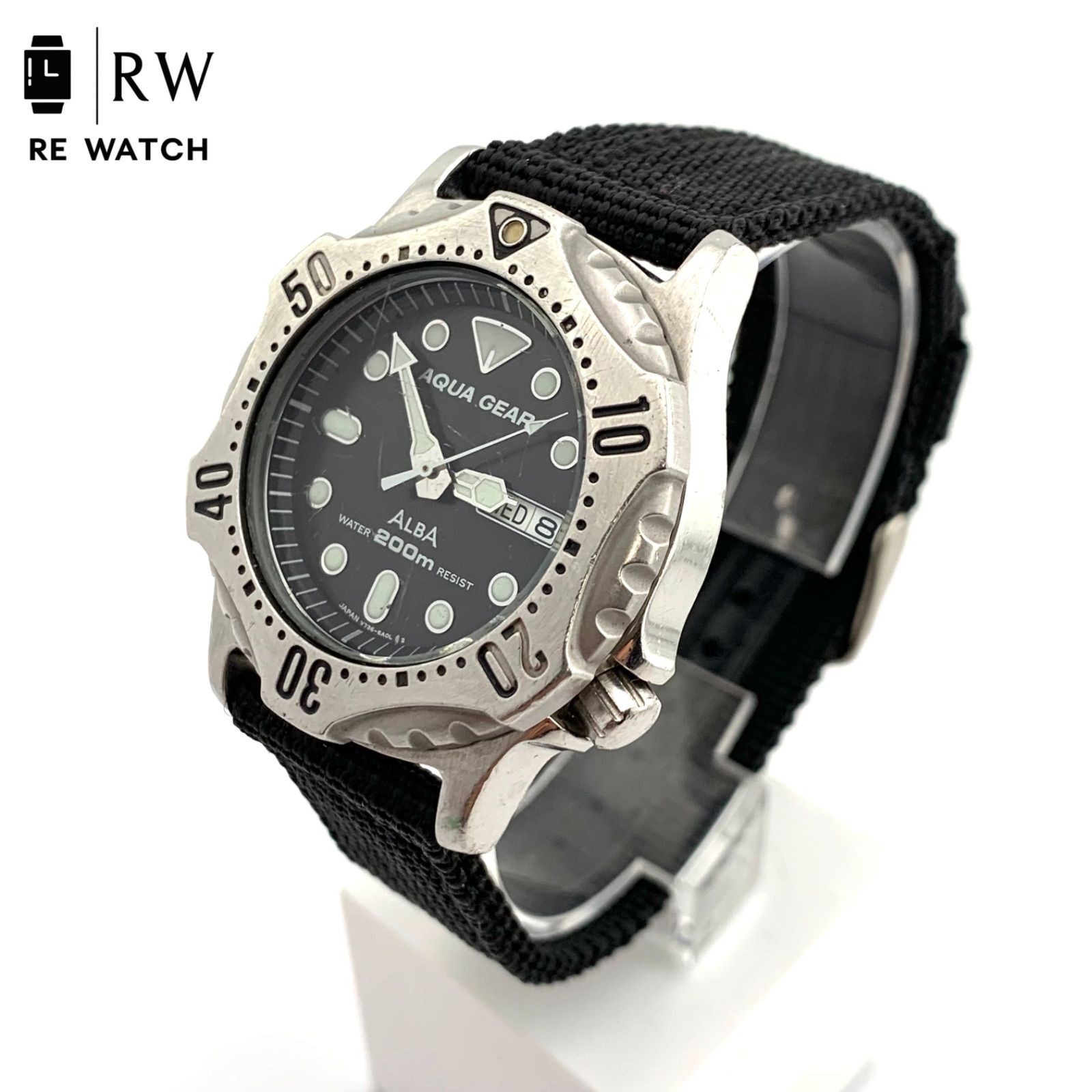 SEIKO ALBA Diver’s Quartz Watch Men’s V736-6A00 37.8mm Tested Japan Used F/S