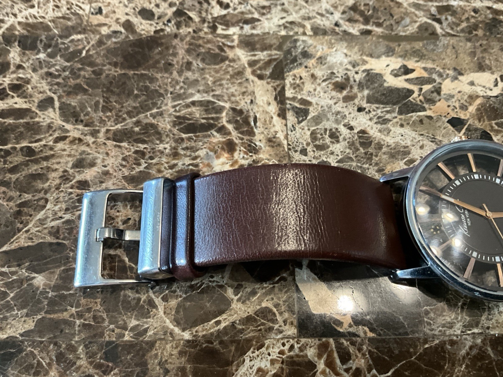 Kenneth Cole Men’s Transparency See Thru Dial Watch [new Battery] Leather Strap
