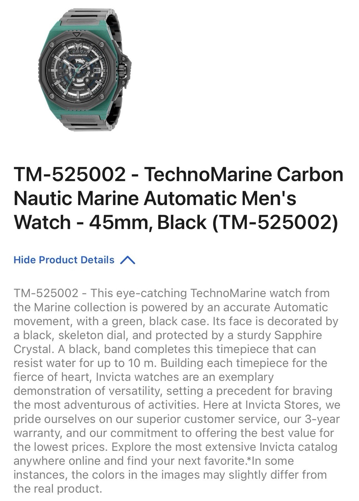 ?TechnoMarine Carbon Fiber Nautic AUTOMATIC Green Dial Men’s Watch TM-525002