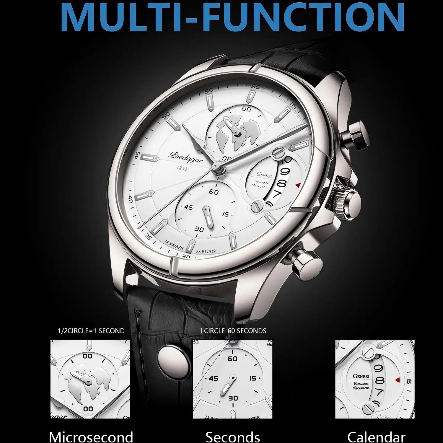 POEDAGAR Luxury Man Wristwatch Chronograph Date Waterproof Leather Men Watch Cas