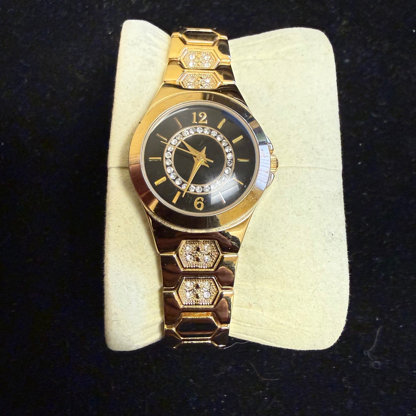 Allude Gold Tone Rhinestone Watch Quartz Japan Y2K Vintage Style WORKS