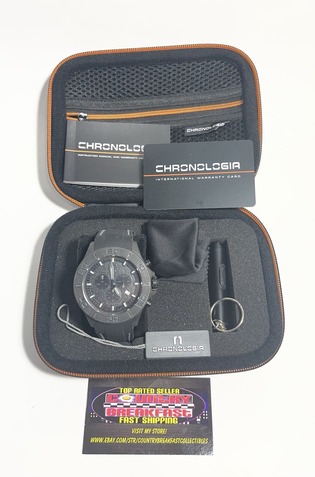Chronologia Land Chronograph Carbon Fiber Swiss Quartz Watch Complete In Box!