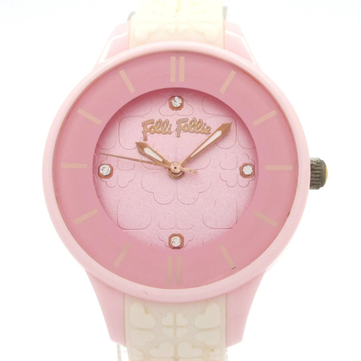 [A1R] Folli Follie Rubber Belt Rhinestones Pink Quartz Watch [c2w]