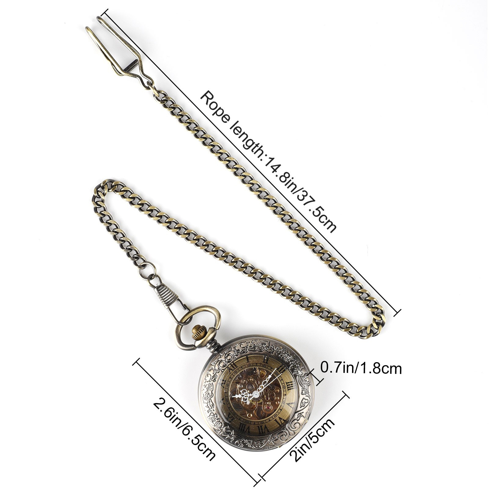 Vintage Automatic Self-Winding Hollow Mechanical Pocket Watch for Men and Women