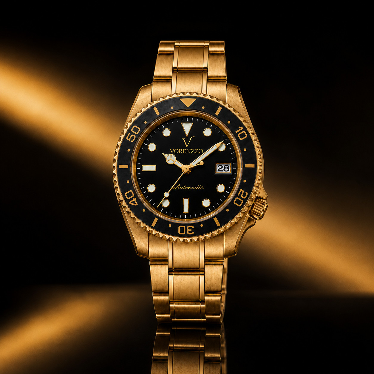 VORENZZO Automatic Diver Watch 40mm Sapphire Crystal Gold Black Men’s Watch
