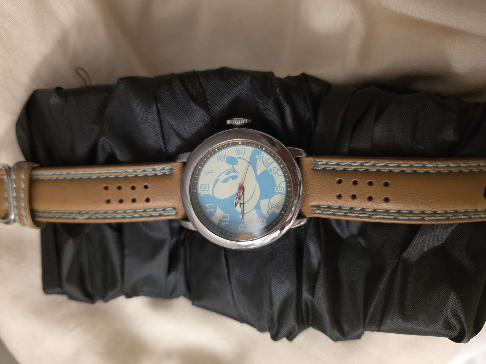 Disney Quartz Analog Wristwatch Cartoon Blue/White Dial Brown Leather 35mm