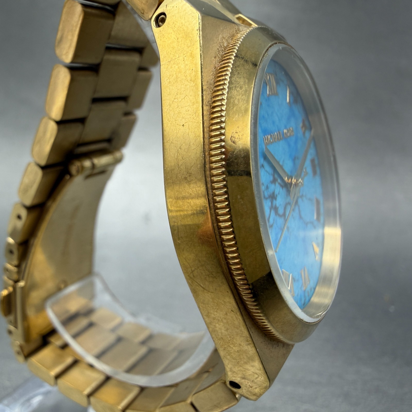 Michael Kors Channing Watch Women 38mm Turquoise Dial Gold Tone MK-5894 New Batt
