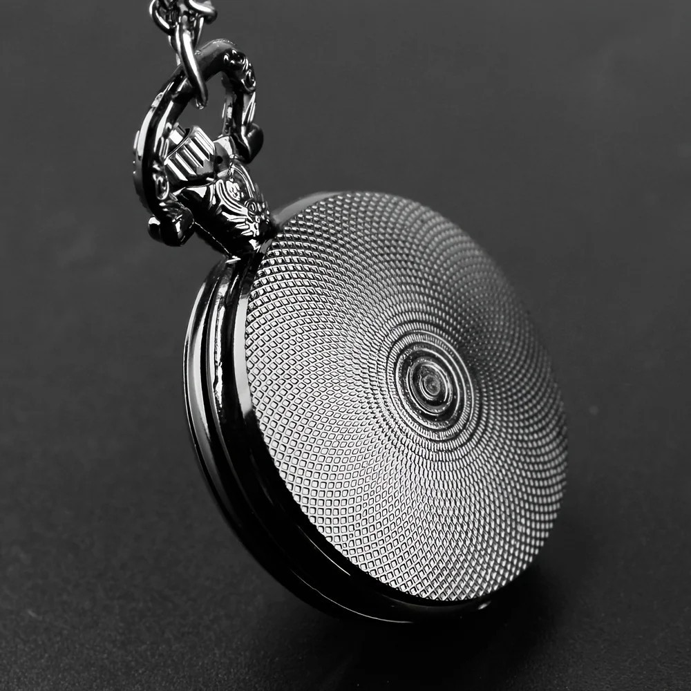Mens Pocket Watch Retro Mechanical Black Steampunk Skeleton Chain Luxury Classic
