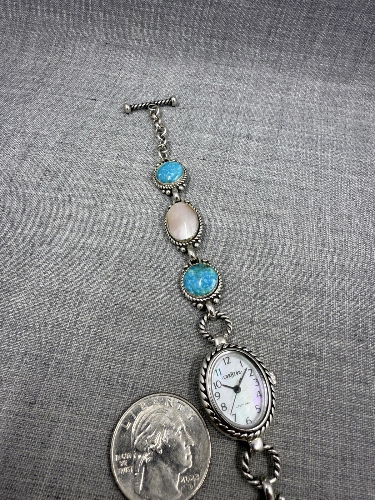 Carolyn Pollack Turquoise & MOP Toggle Clasp Bracelet Sterling .925 Watch
