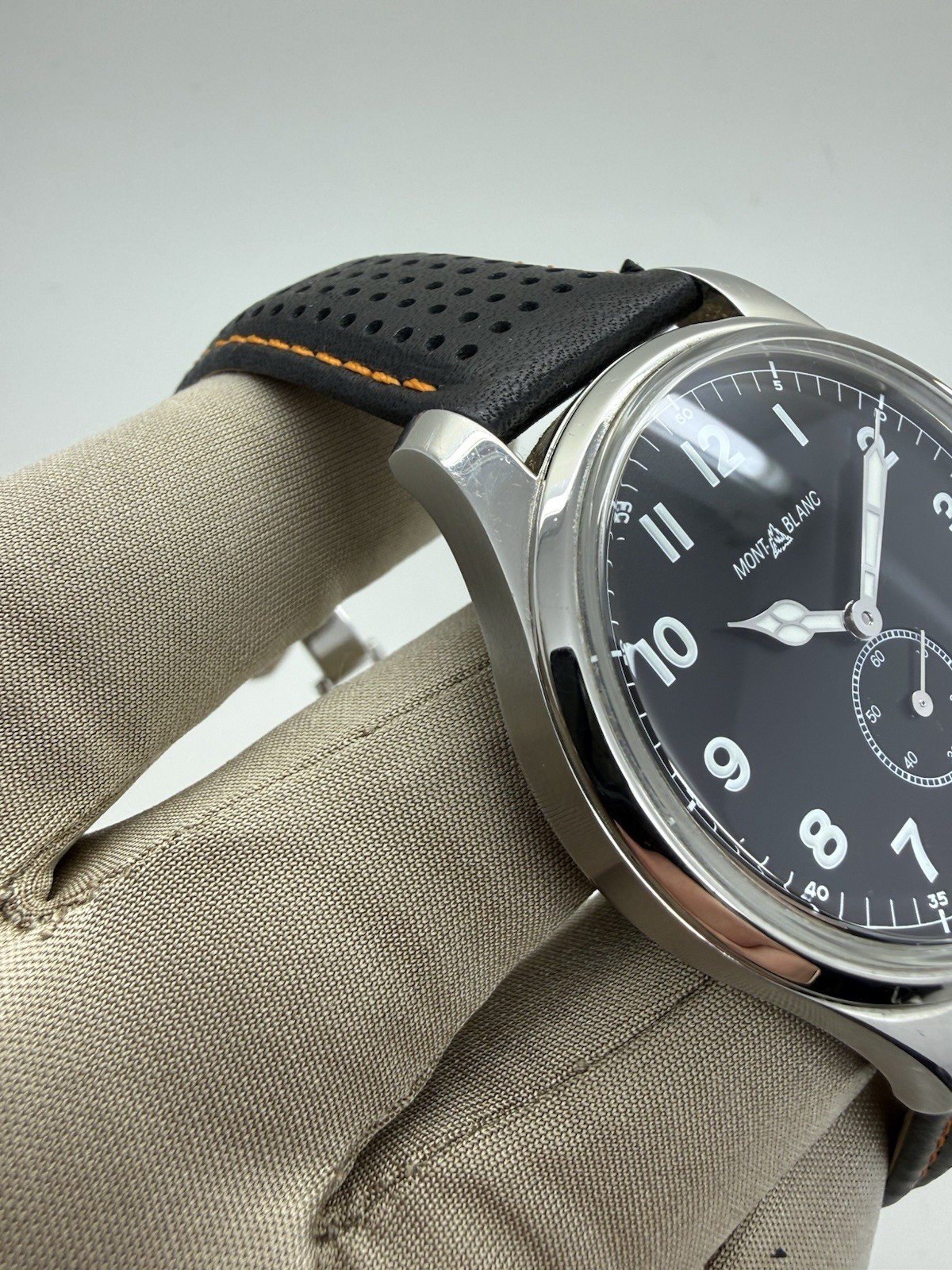 Montblanc 1858 Small Seconds Black Dial Stainless Steel Auto Watch 115073 B+P