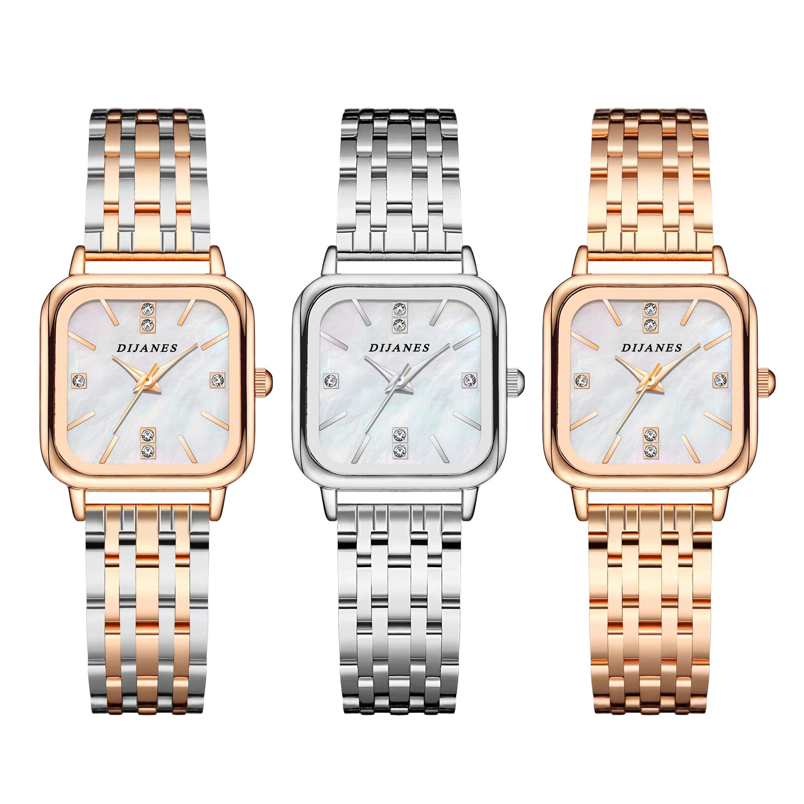 Womens Stainless Steel Square Rhinestone Dial Quartz Dress Wrist Watch Bracelet