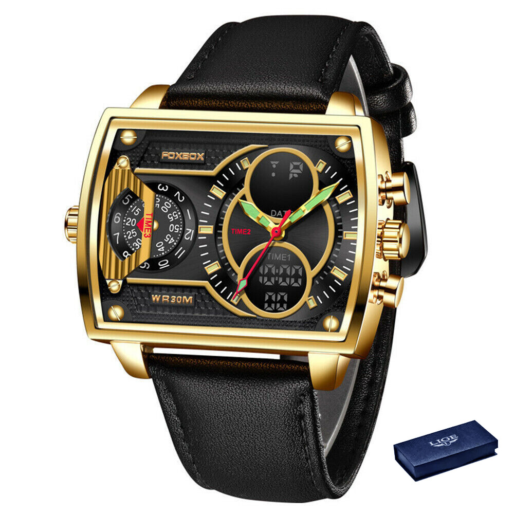KC LIGE FOXBOX Men LED Wrist Watch Rectangle Dial Business Male Quartz Digital