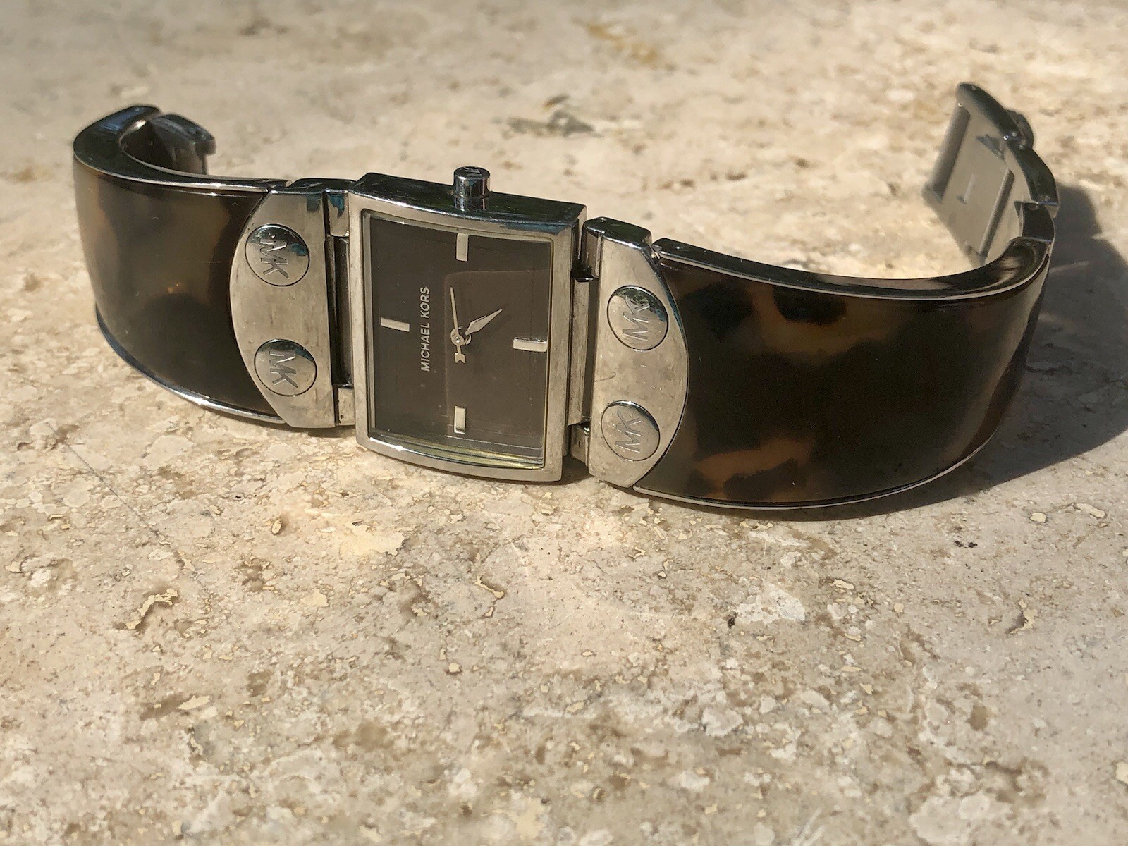 🍂✨🤎RETIRED Michael Kors Tortoise Shell STATEMENT Bracelet CUFF DESIGNER Watch