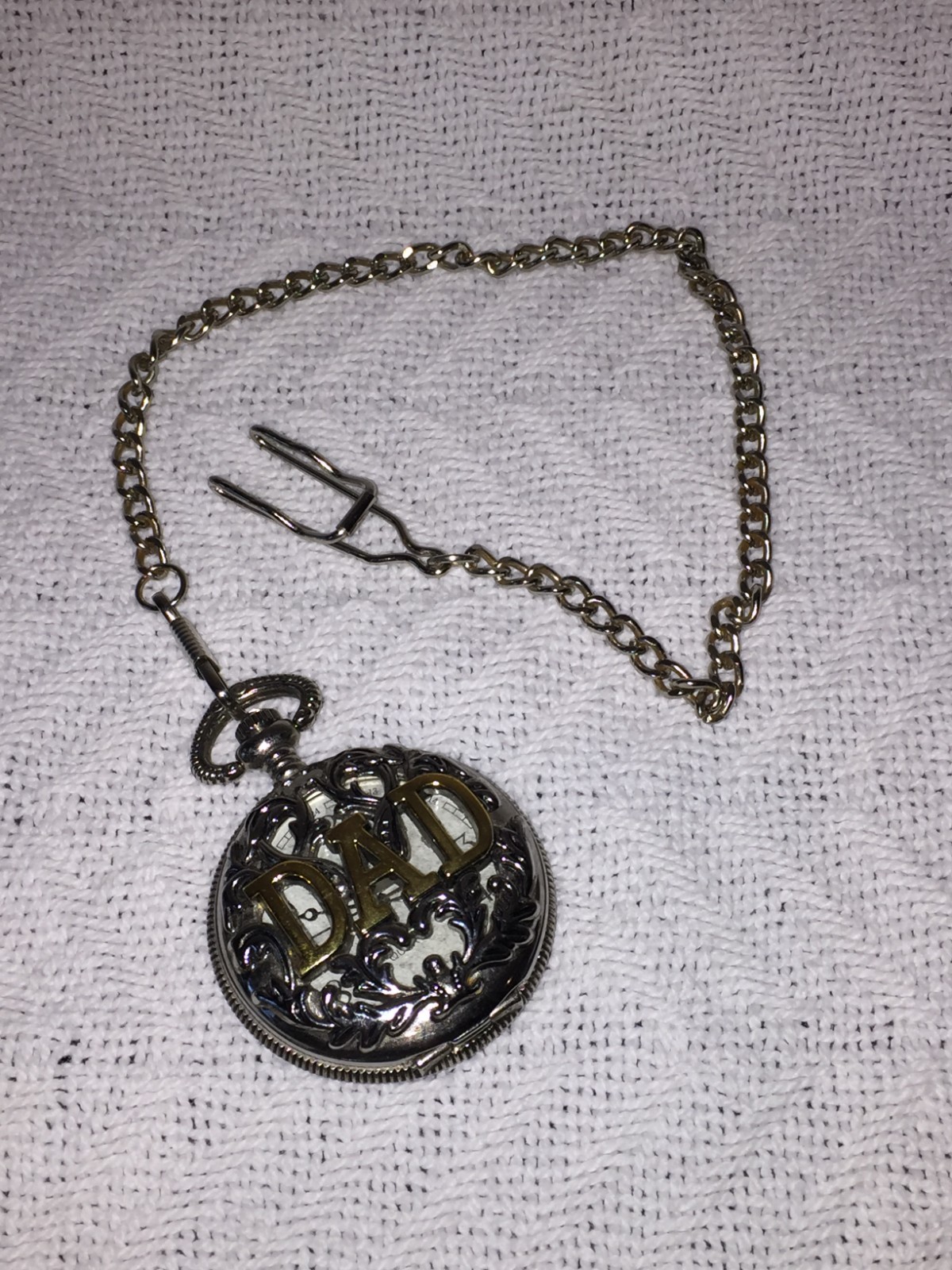 Unbranded DAD SILVER COLOR QUARTZ CLOSED FACE POCKET WATCH WITH CHAIN