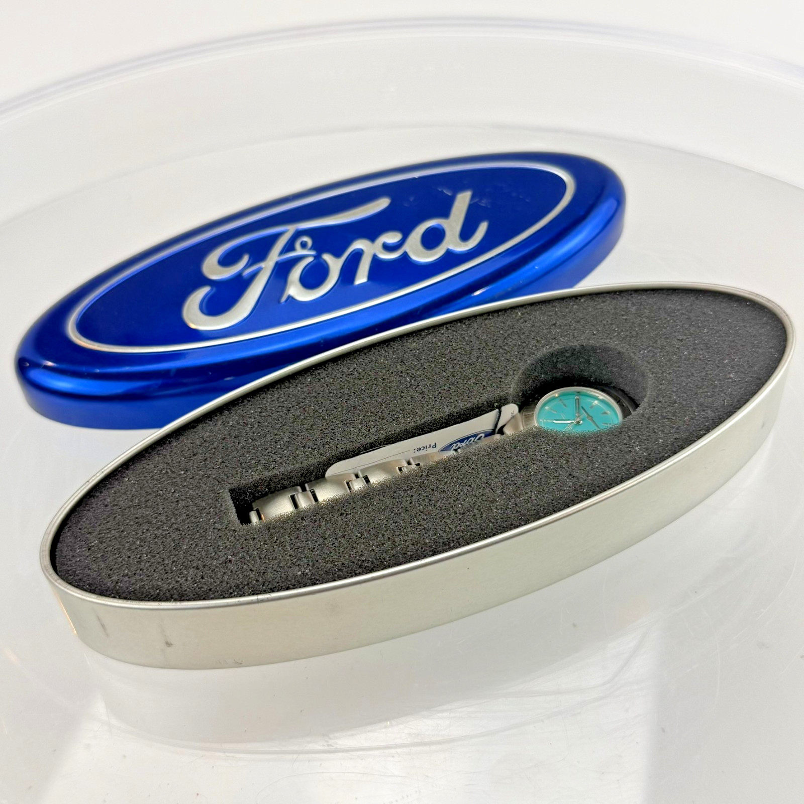 Vintage Ford Thunderbird Watch Teal Dial Model 10289 New In Tin Case Damaged Box