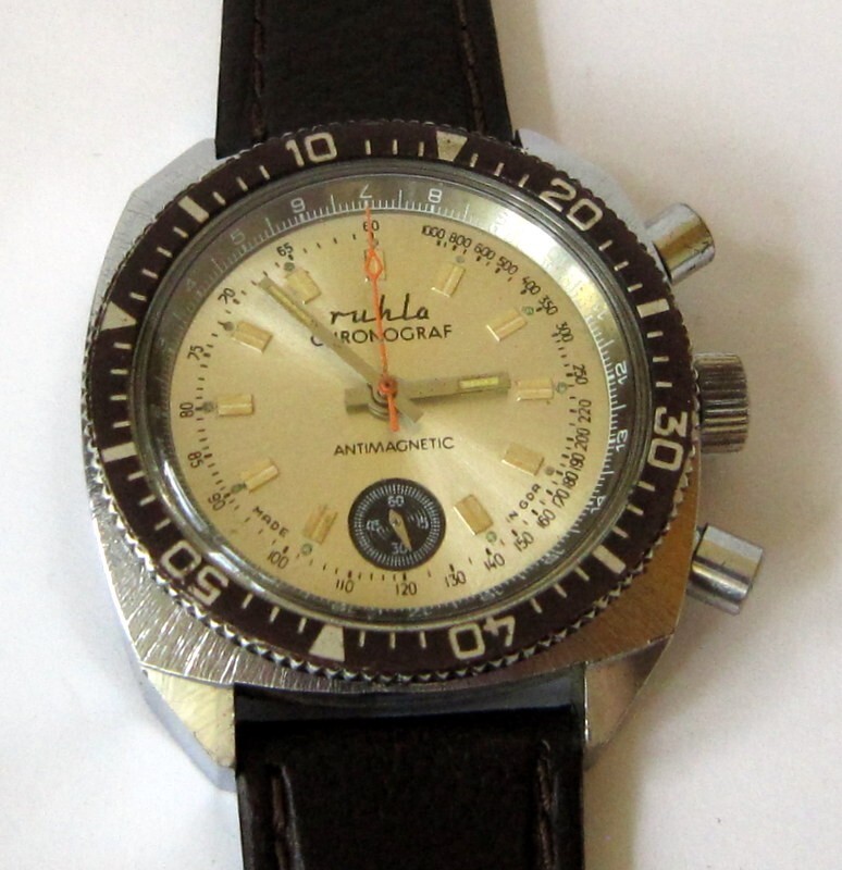 VINTAGE EXCELLENT DDR GERMANY RUHLA FLYBACK DIVER CHRONOGRAPH, SERVICED, 1970’s