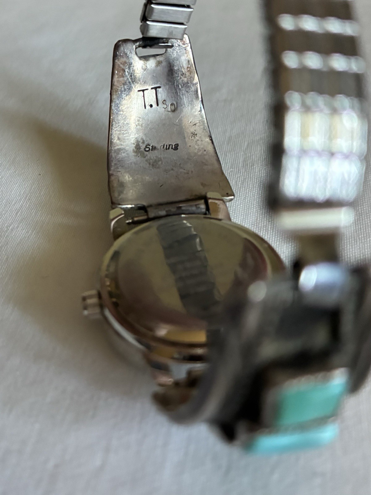 VTG Navajo Sterling Kingman Turquoise Native American Watch Bracelet Tom Taylor