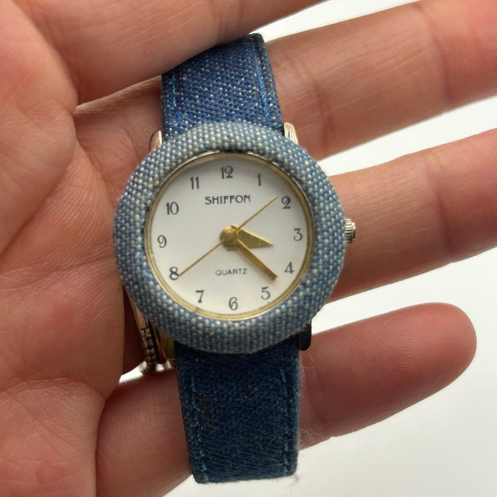 Shiffon Blue Denim Fabric Band and Case Cover Women’s Quartz Watch New Battery