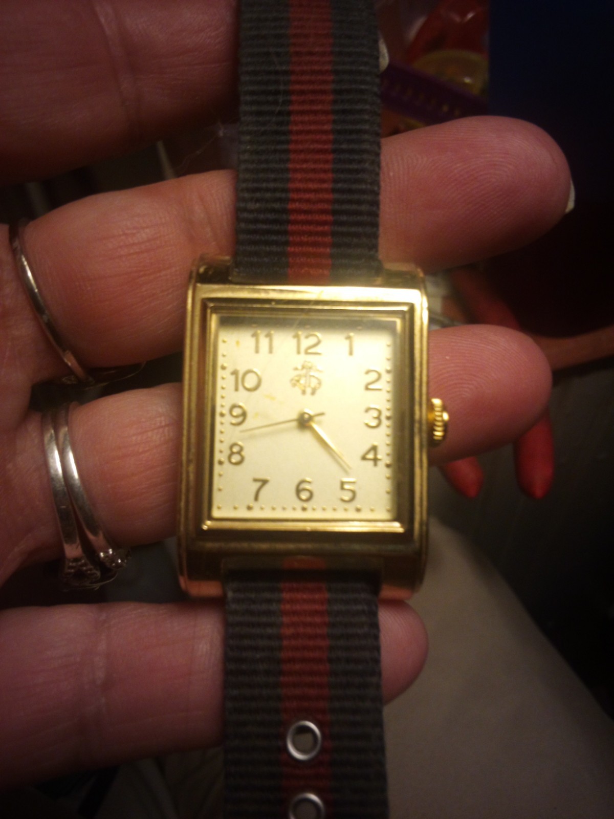 Brooks Brother Watch Rectangular Stainless Steel Case Striped NATO strap