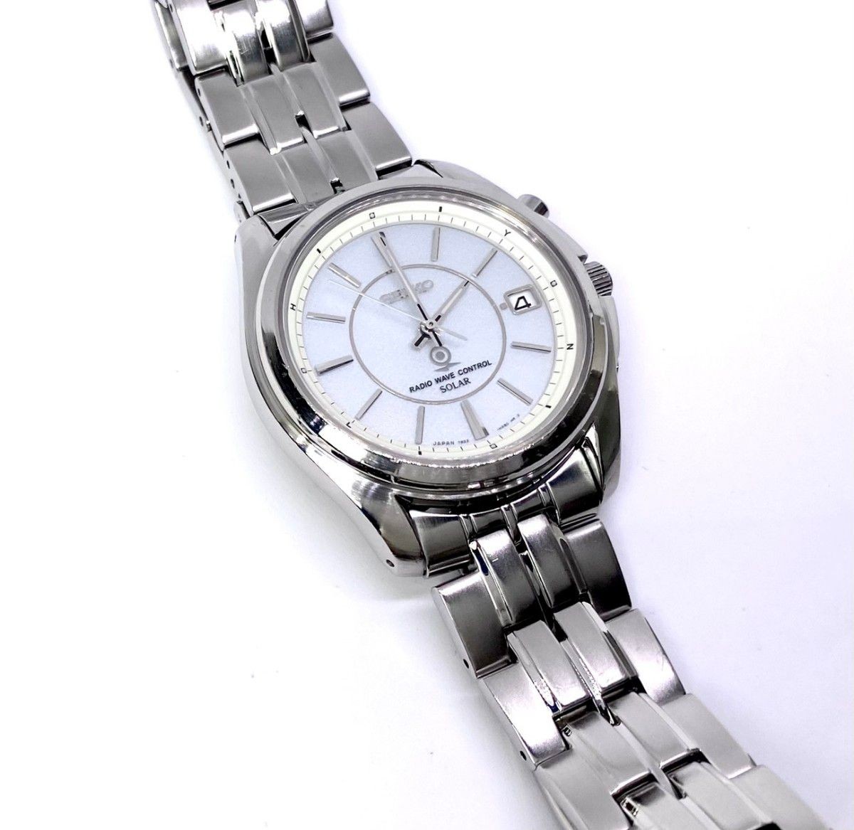 Seiko 7B22 Radio Solar Mens Watch Silver Dial Date Sapphire 10ATM Japan