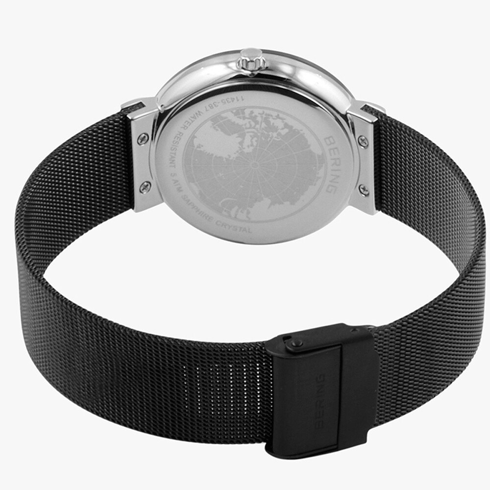 Bering Time Ceramic Polished Silver Stainless Steel Black Women Watch. 11435-102