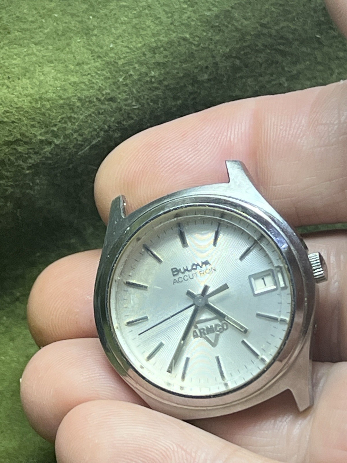 Vintage Bulova Accutron N7 35mm Watch Quartz Head Only – WORKS! Lug Hole Issue.