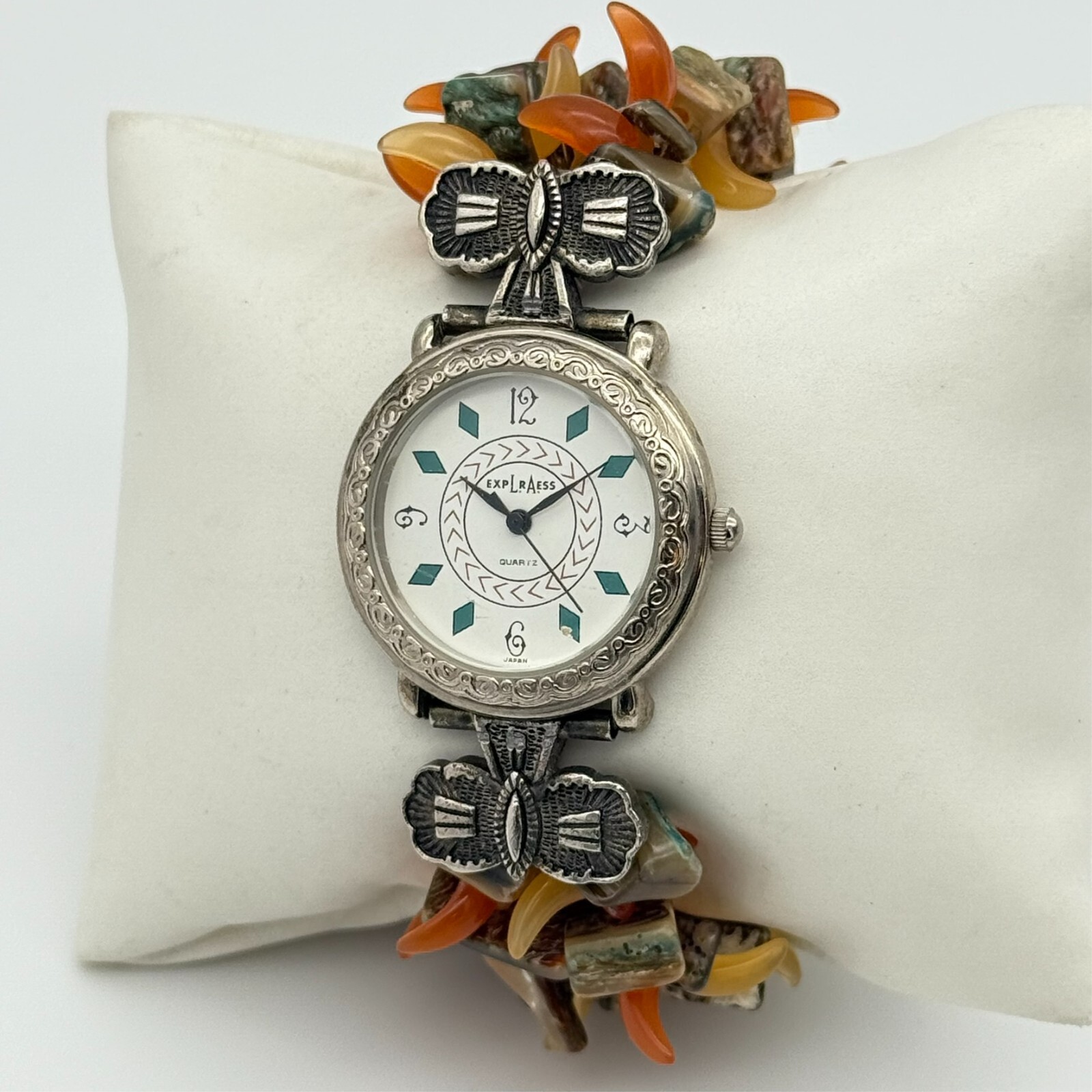 Unique Women’s LA EXPRESS Silver Tone Southwest Style Orange Stone Accent Watch