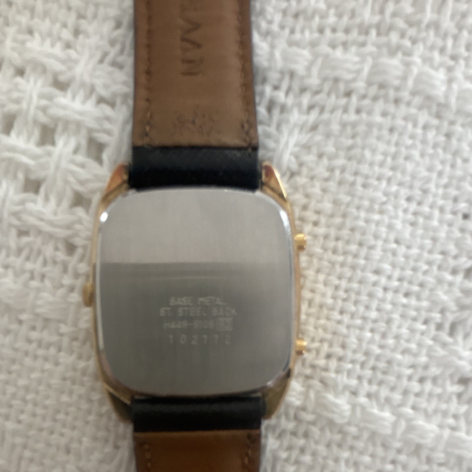 Seiko Quartz Analog-Digital Square Gold Tone & Black Leather Watch