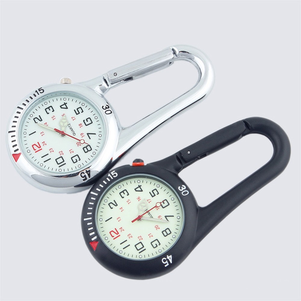 Luminous Carabiner Clip-on Quartz Watch Backpack Fob Belt Doctor Nurse Outdoors