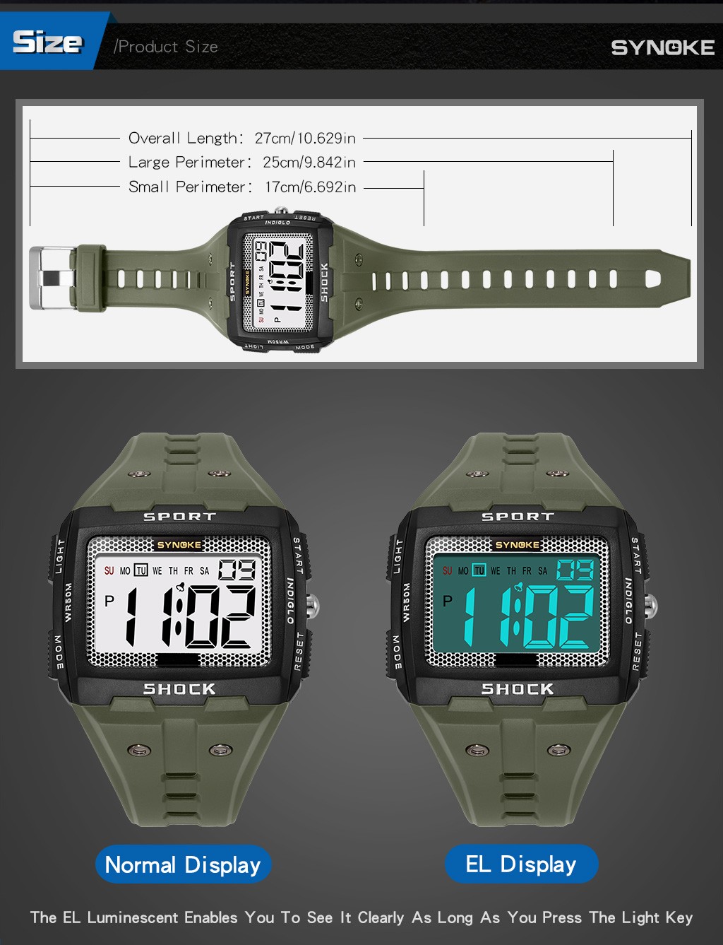 Full Numbers Big Size Digital Watch Water Resistant Electronic Wristwatch