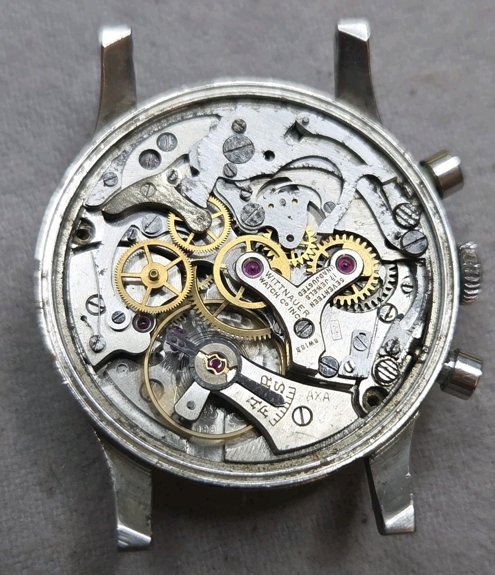 Vtg 1950s Wittnauer 36mm SS Case Two Register Chronograph Original Dial Watch