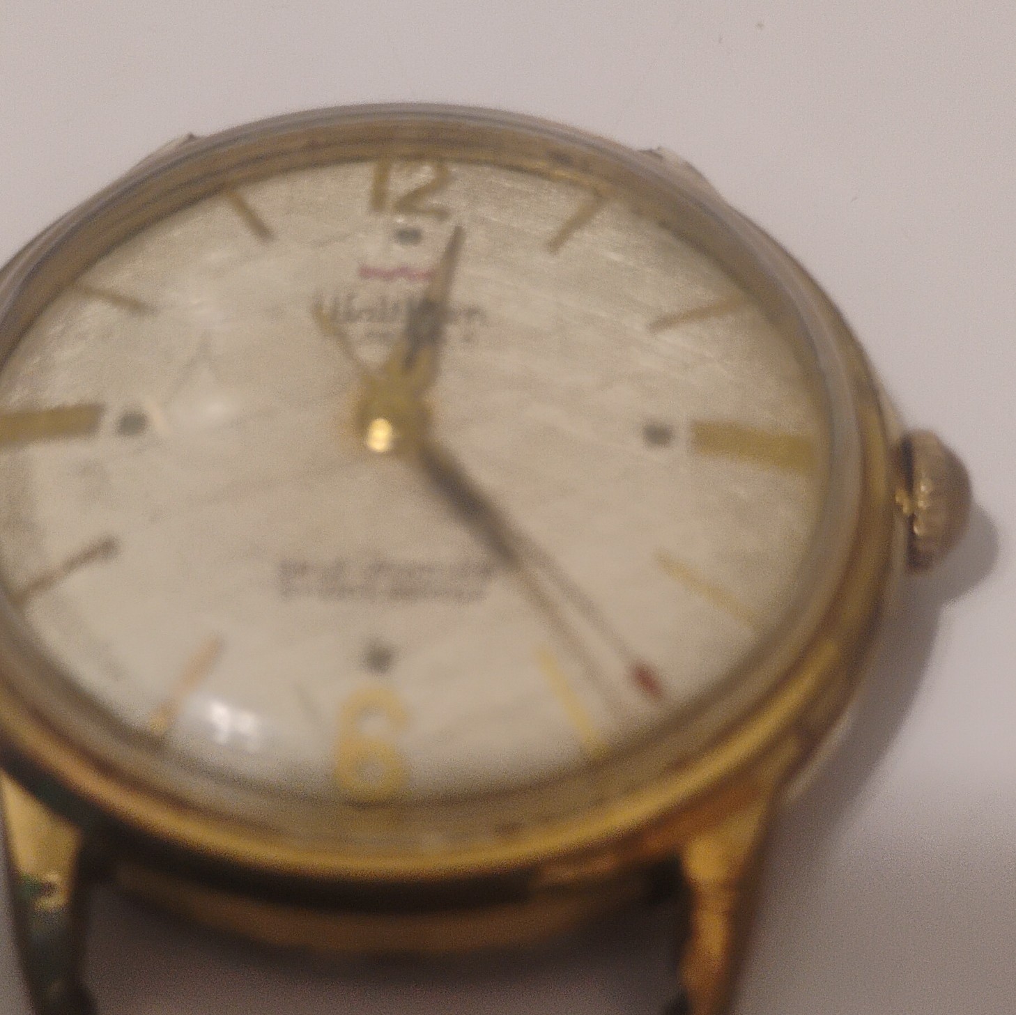 Waltham 7 Jewels Self-Winding Shockproof Gold Case Silver Analog Wristwatch
