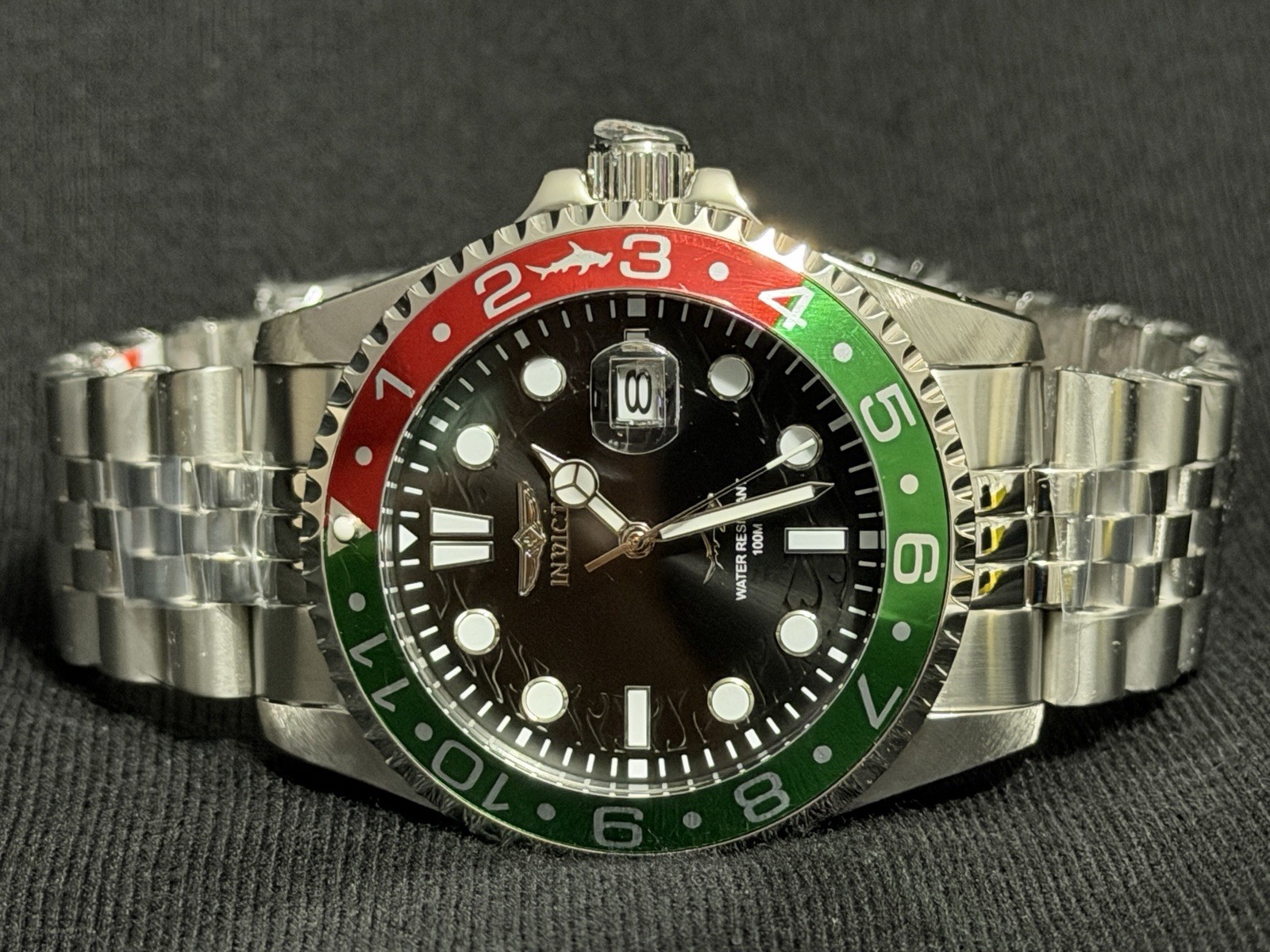 NEW Invicta Men’s Pro Diver Black Dial Red/Green Bezel Watch w/ Steel Band 36851