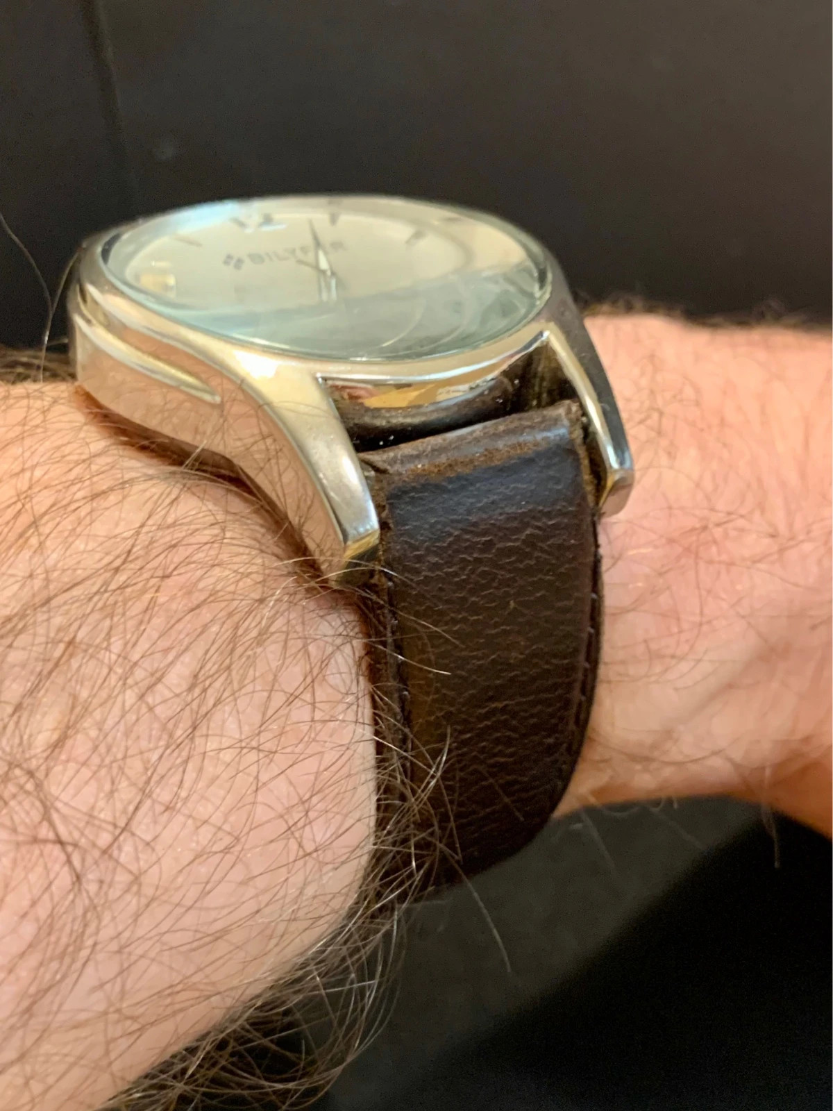 Bilyfer Classic 42mm Watch Silver Dial Brown Leather Strap
